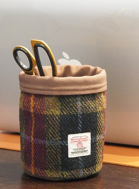 哈里斯粗花呢笔筒收m纳盒书桌学生桌面多功能笔筒办公室办公桌收