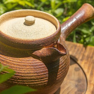 大容量带盖子侧把烤茶罐可干 干烧粗陶G煮茶壶炒茶柴烧包邮围炉煮