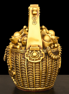 招财纯铜b一桶金摆件聚宝盆存钱罐元宝如意招财进宝家居装饰品摆