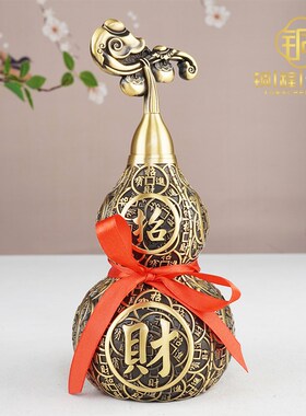 铜葫芦摆件纯铜镇安宅客厅招财黄铜开口铜葫芦开R盖空心挂件铜胡