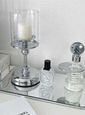 北欧轻奢镜面玻璃收纳p托盘水果盘金属银色简约拍摄道具桌面装饰