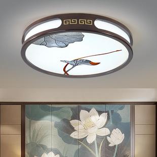 卧室吸顶灯中国风led灯具珐琅彩书房灯禅意金丝檀家用实木 新中式