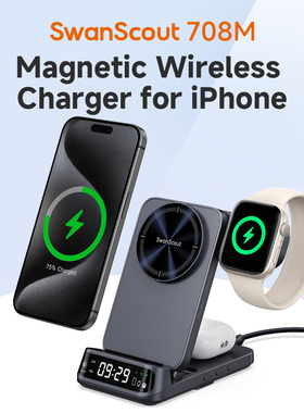 SwanScout 708M Magnetic Wireless Charging Station 3 in 1 for iPhone17 16 Series / iWatch11 / AirPods