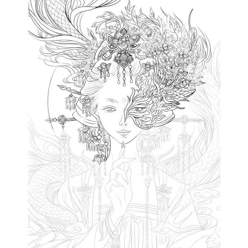 小红书同款线条画线稿画上班无聊打发时间画画摸鱼线稿控笔临摹纸