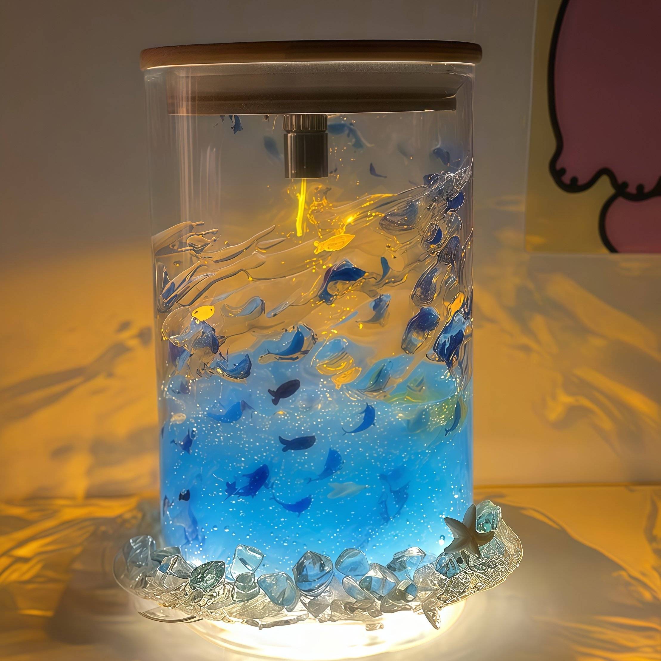 小鱼杯旋转夜灯发光七夕摆件