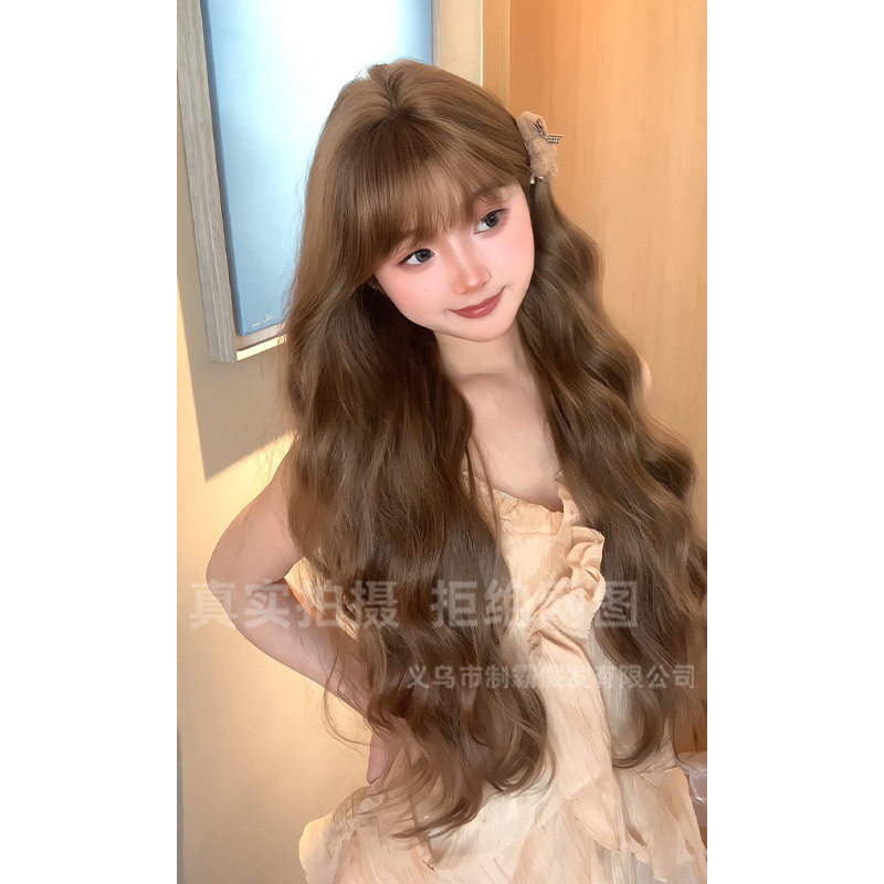义乌市制霸假发有限公司制霸假发蜜茶棕女长发羊毛卷空气刘海大波图片