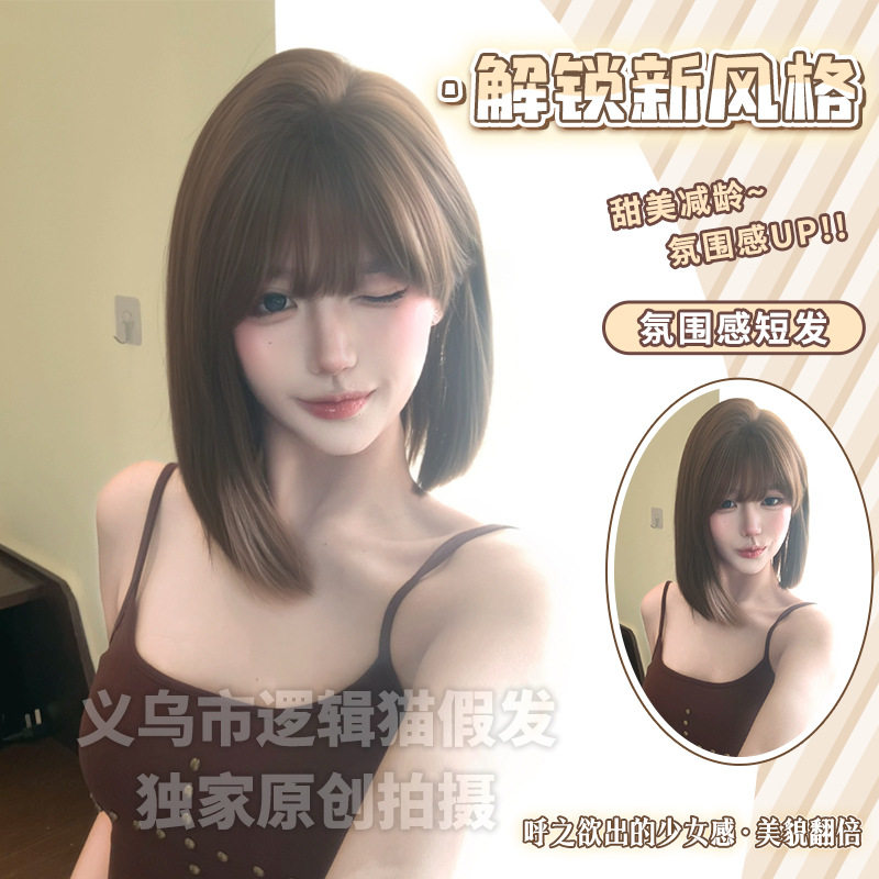 义乌市逻辑猫假发商行逻辑猫假发冬季新款女日常网红短直发全头套图片