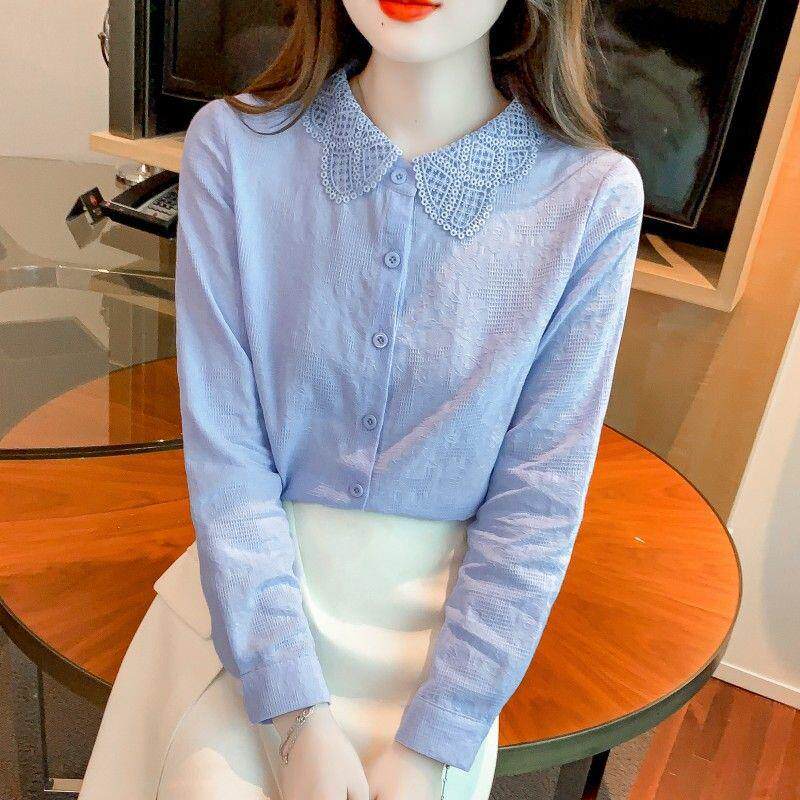 广东普宁衬衣女春秋2026年新款时尚减龄纯棉衬衫洋气提花长袖上衣