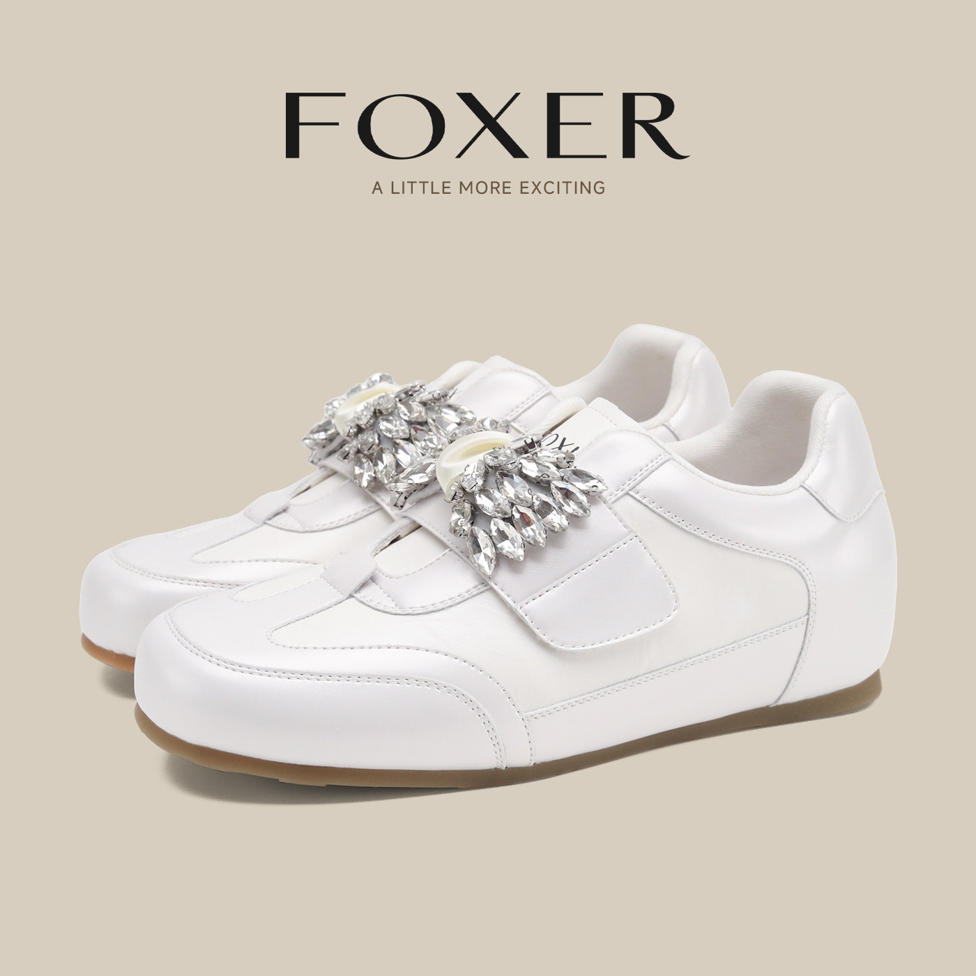 FOXER水钻蝴蝶结德训鞋软底轻便