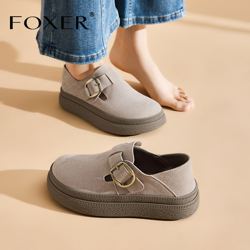 FOXER灰色勃肯鞋子厚底全包休闲
