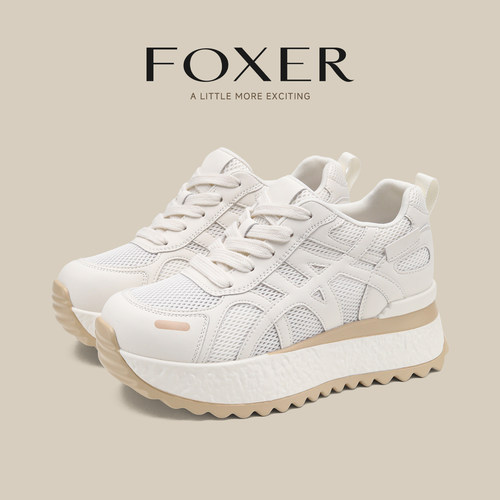 FOXER网面老爹鞋女厚底增高百搭