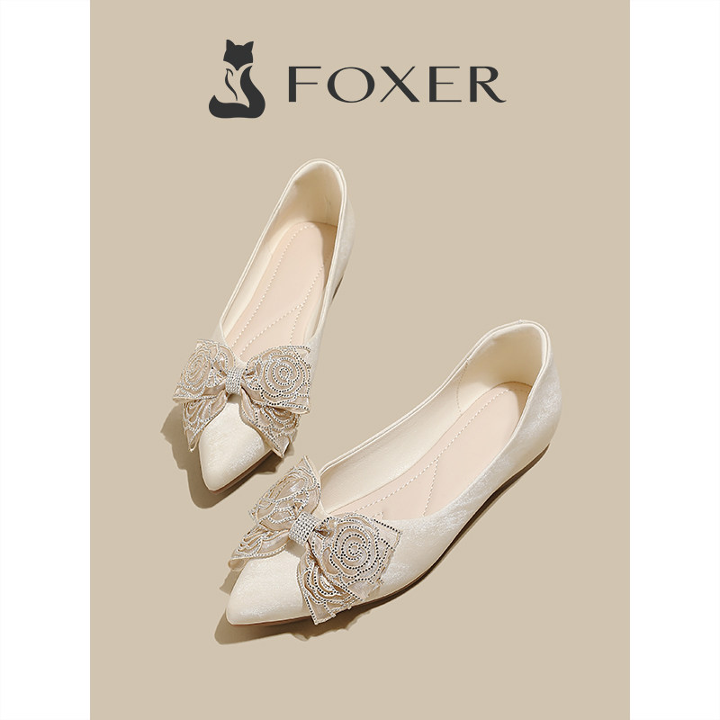 法式尖头单鞋女2025新款春夏绝美一脚蹬平底蝴蝶结气质通勤瓢鞋