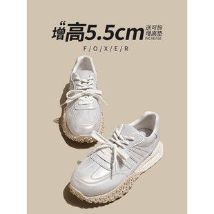 真皮厚底德训阿甘鞋女2025新款春夏时尚百搭小个子内增高运动女鞋