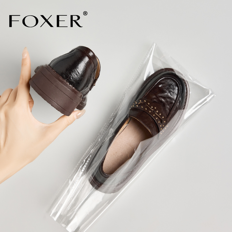 FOXER棕色乐福鞋英伦增高不累脚