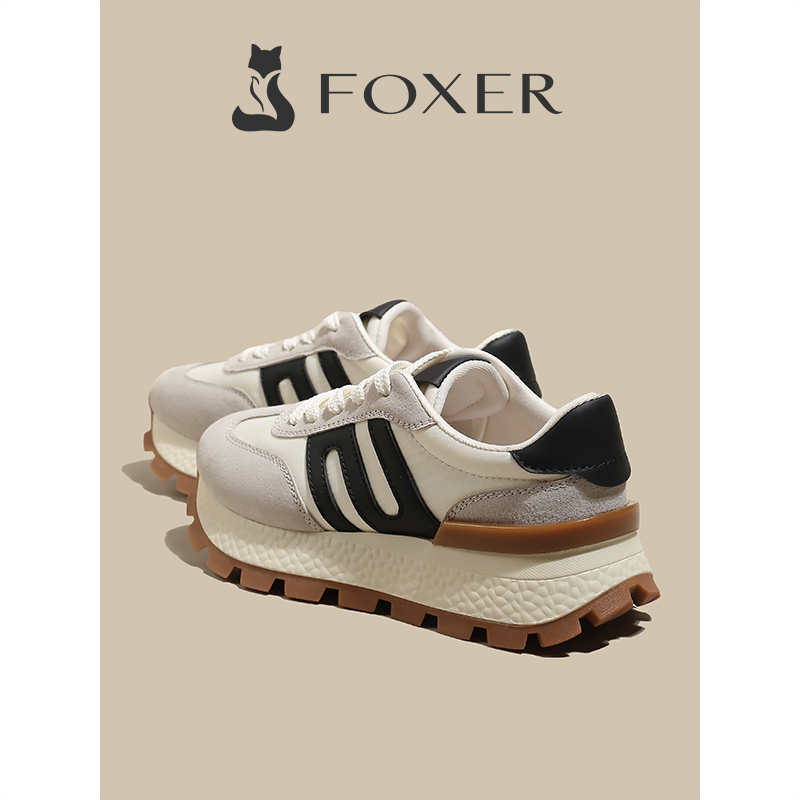 FOXER真皮厚底德训鞋女2025