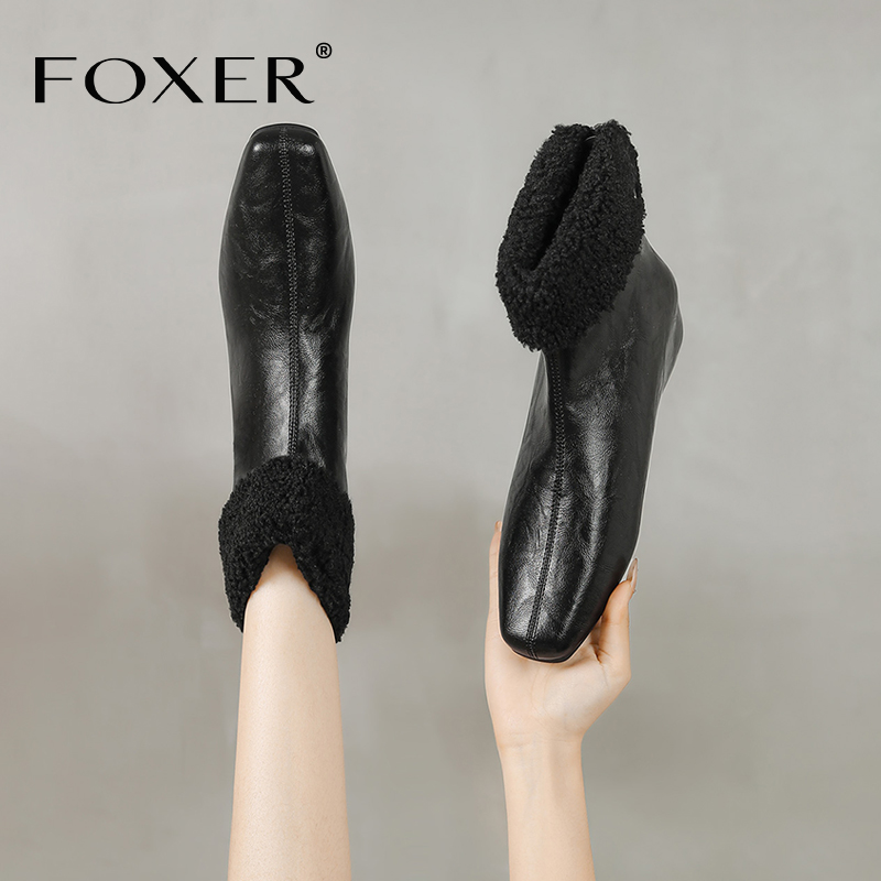 FOXER内增高靴子女秋冬加绒保暖