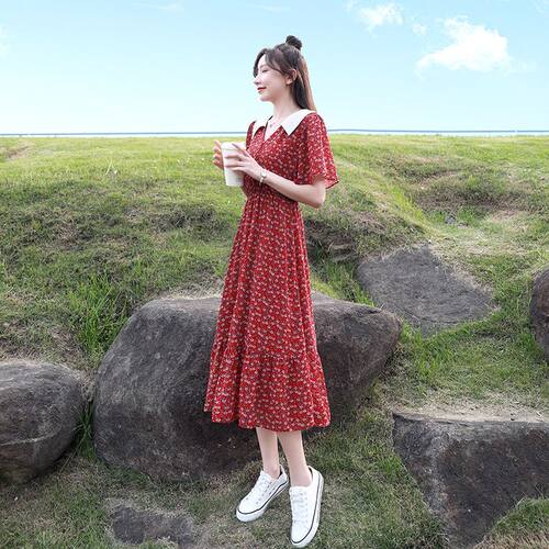 THE AIER高档显瘦裙子长款小个子复古法式夏季收腰女碎花气质洋气