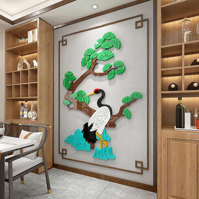 新年山水画墙面贴纸仙鹤梅花主题客厅背景墙装饰亚克力中国风墙贴,家居饰品,软装墙贴,淘宝优惠券,粉丝福利购,淘宝优惠卷