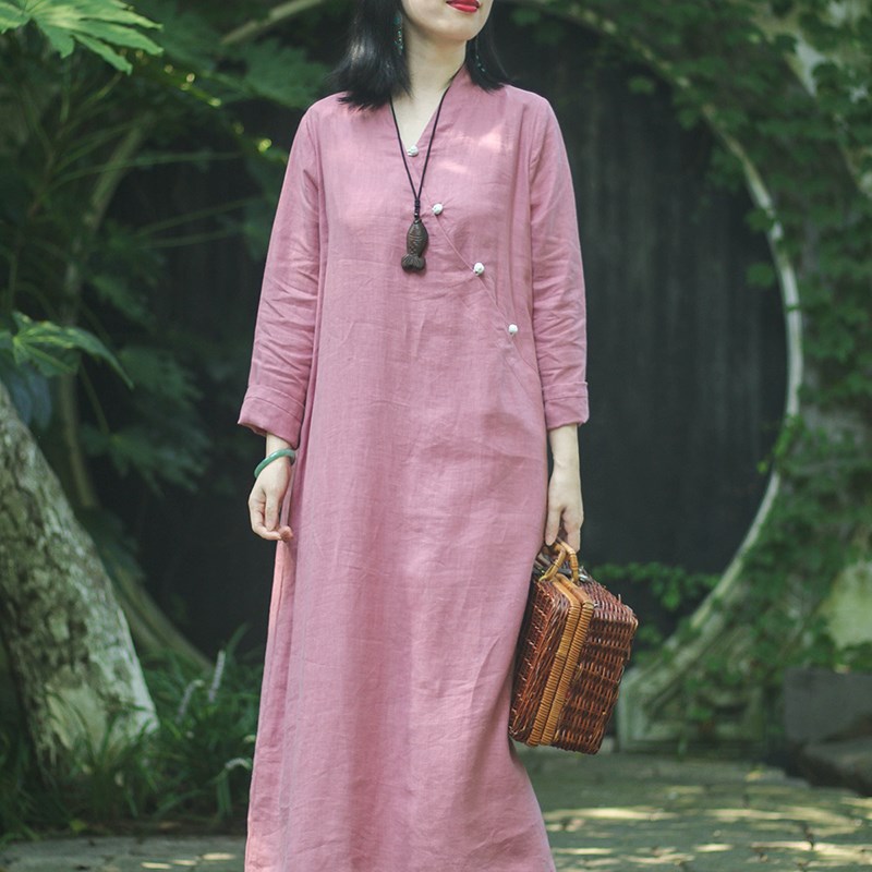 速发2麻禅修服春装20棉年新款中式袍子盘扣中国风宽连亚麻松衣裙