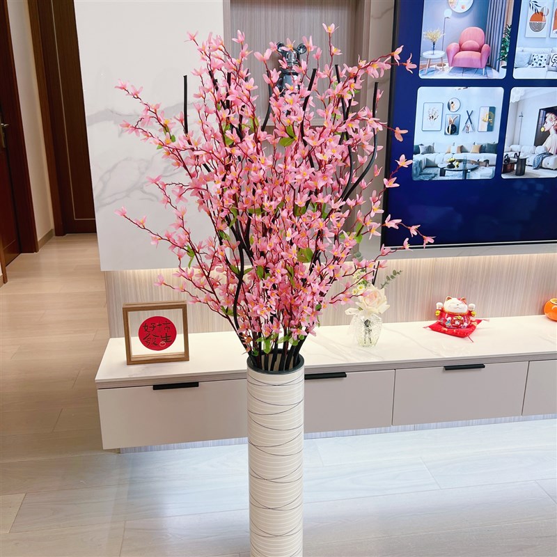 速发迎春花仿真花摆件客厅落地插花绢布花假花家居花瓶摆设装饰品