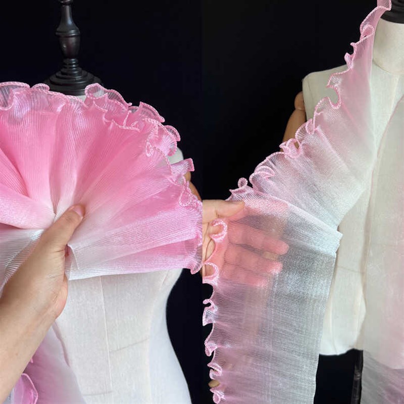 速发渐变色荷叶边表演服立体褶皱大花边服装裙摆袖口装饰布艺材料