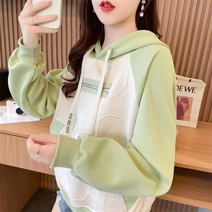 速发早春连2拼色卫衣春秋装帽02松新款宽5小个子设计感初春上衣外