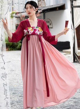 速发汉元素日常裙子中国风大版汉服装成人夏款改良码风衣裙古连长