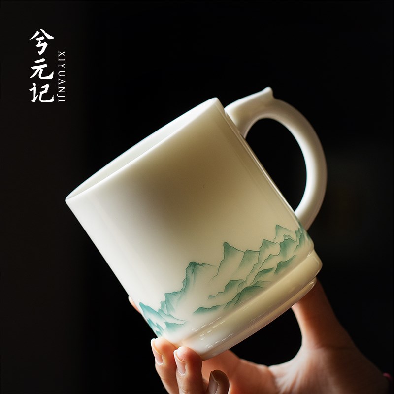 速发羊脂玉瓷茶杯精致办公杯士个人水杯带盖2024新款