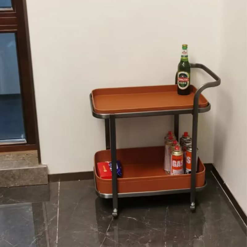 热销轻奢马鞍皮移动沙发边几小推车茶几客厅家用角几床头柜带轮置