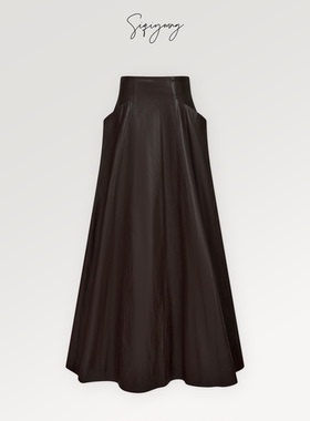 SIQIYOUNG Broadway百老汇-复古咖皮伞裙大A摆摩登半身裙挺阔现货