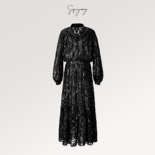 波西米亚慵懒风宽松长裙垫肩 织金烧花连衣裙 SIQIYOUNG 佛罗伦萨