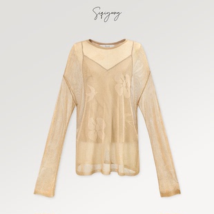 含真丝吊带镂空宽松套头衫 金丝上衣 复古现货 鎏金岁月 SIQIYOUNG