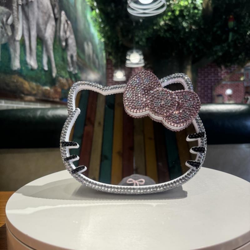 手工贴钻卡通哈喽KT台镜少女可爱化妆镜子桌面收纳镜猫咪梳妆镜