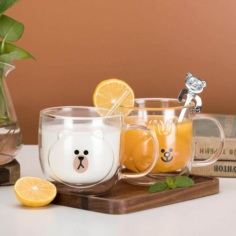 双层玻璃牛奶杯ins早餐杯带把儿童牛奶杯创意咖啡杯防爆微波炉杯