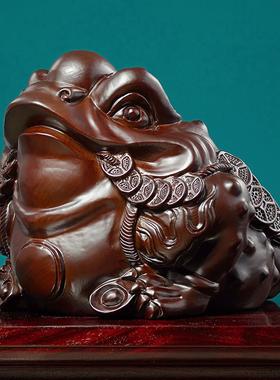 黑檀木雕金蟾招财摆件实木客厅办公室桌面装饰品三足蟾蜍开 业送