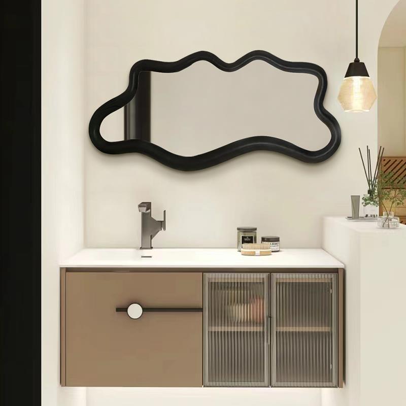 法式浴室镜中古黑色洗手台上挂镜民宿酒店高清艺术镜子异形化妆镜