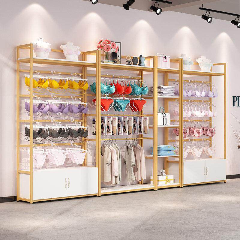 内衣店展示架子文胸内裤挂钩展示柜金色服装店铺货架陈列柜落地式