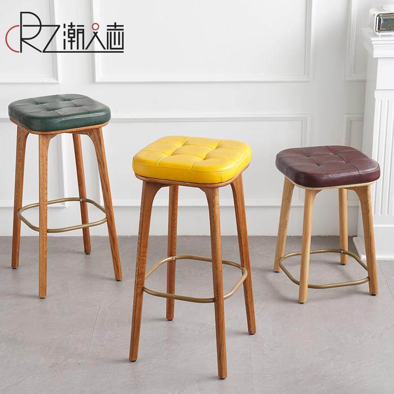 实木吧凳北欧吧台椅现代简约酒吧高脚凳家用靠背高椅子软包皮凳子,住宅家具,家用高脚椅,淘宝优惠券,粉丝福利购,淘宝优惠卷