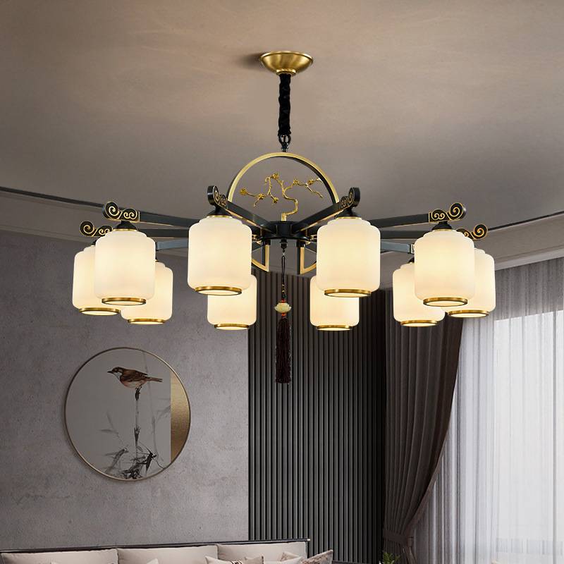 全铜新中式客厅主灯实木中国风大气别墅大厅餐厅卧室吊灯中山灯具