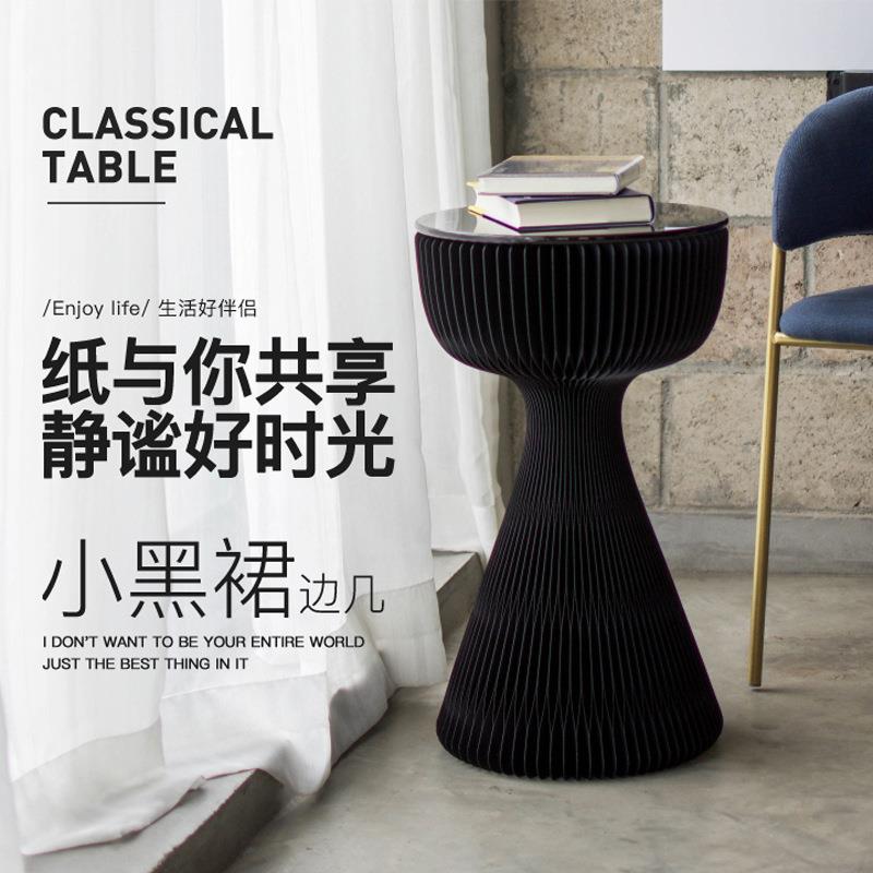 折叠茶几边圆形TB05-B56桌沙发创意茶黑裙玻面折叠几璃角几小几
