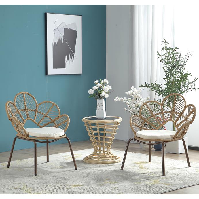 阳台桌椅网红二椅一桌组合休闲仿藤编茶几户外小藤椅子靠背三件套