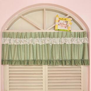 免打孔卧室厨房门红绿格短帘头定做魔术贴半窗帘遮挡柜布帘半截帘