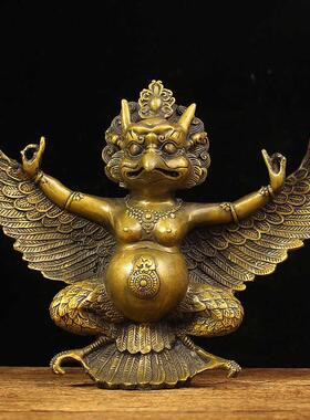 纯铜金翅大鹏鸟摆件密宗藏传迦楼罗佛像雷震子护法家用供奉神像