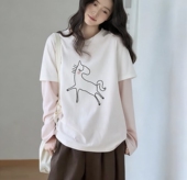 新面料水溶棉 假两件 纽扣小马 好看2026长袖 甜甜专享