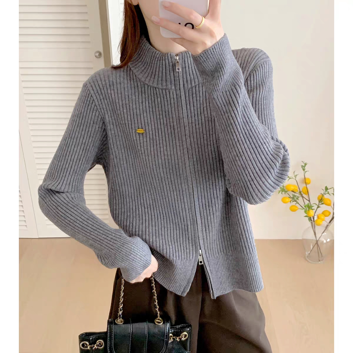 【甜甜专享】【机车开衫】 加分小立领 双拉链  加厚针织设计开衫