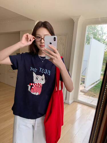 【甜甜专享】 “围巾小猫短袖”高密度双面棉  立体2026春夏