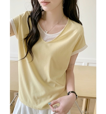 【甜甜专享】【轻松驾驭】弛感假两件短袖 莱赛尔天丝舒适感拉满