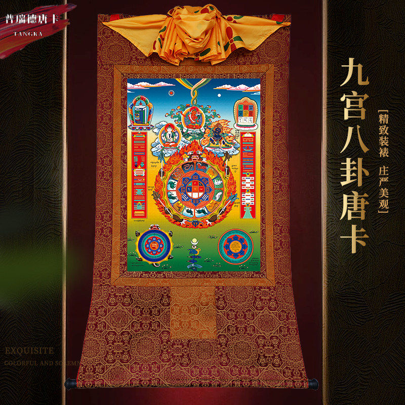 九宫八卦风水图唐卡画像西藏挂画手工精裱棉布印刷金线密宗