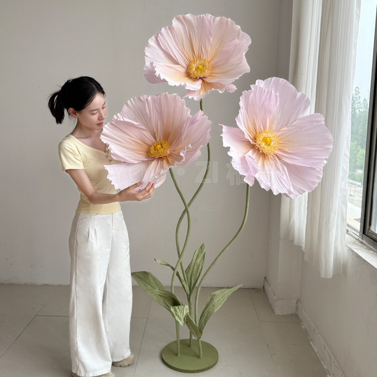 进口手工仿真虞美人皱纹纸艺花