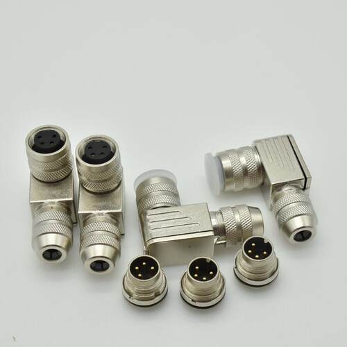 弯头连接器全金属带屏蔽M16-4芯航空插头